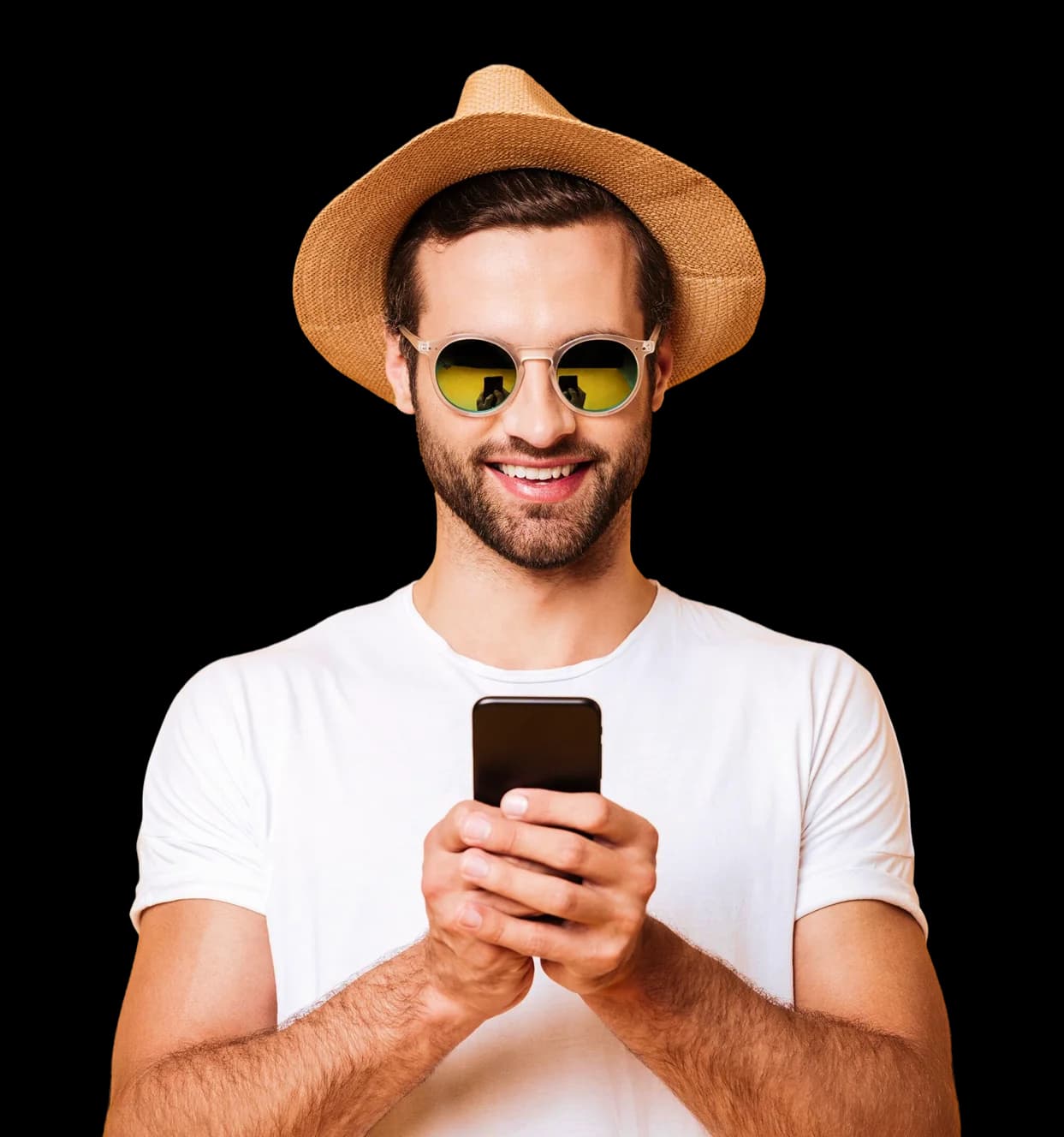 Traveler using eSIM on a smartphone while abroad