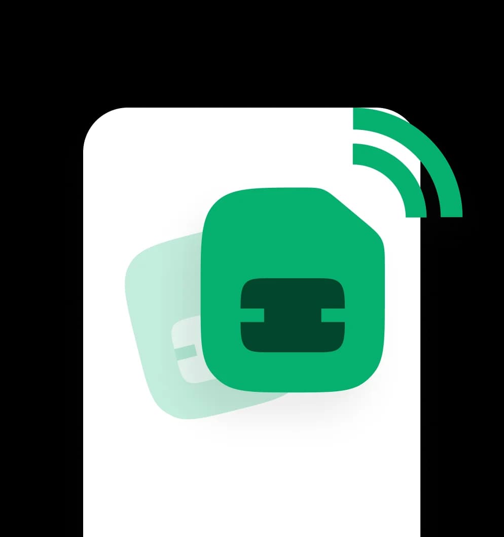 Illustration explaining dual eSIM - using two eSIM profiles on one device for travel and home networks