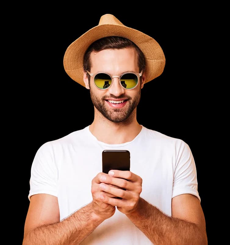 Traveler using eSIM on a smartphone while abroad