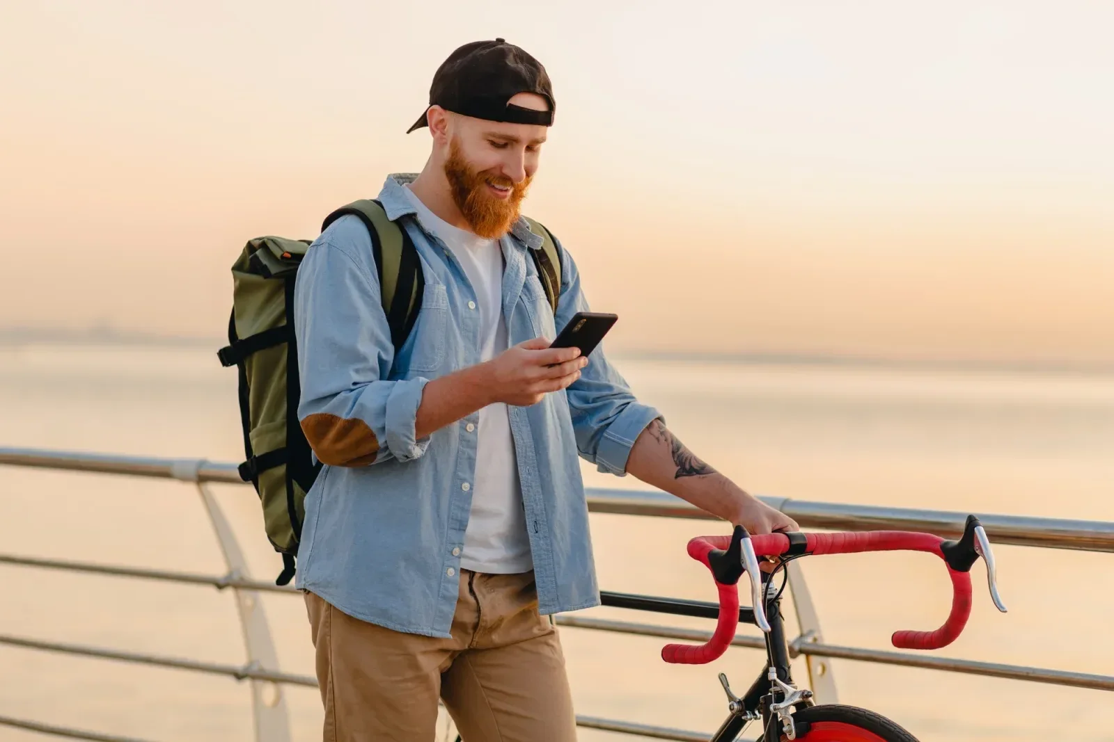 Traveler using eSIM on phone