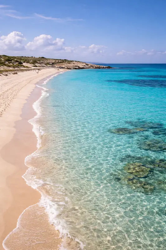 Formentera Beach point de repère avec HelloRoam eSIM pour données de voyage