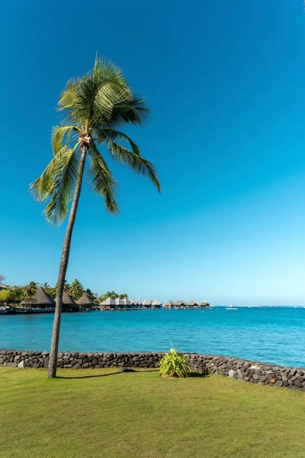 eSIM Tahiti French Polynesia - Mount Orohena volcanic peak rising above the tropical island with lagoon and coral reef