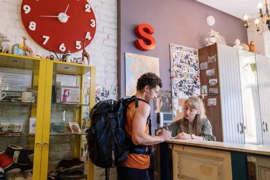 Budget traveler using phone with eSIM to find affordable local transport