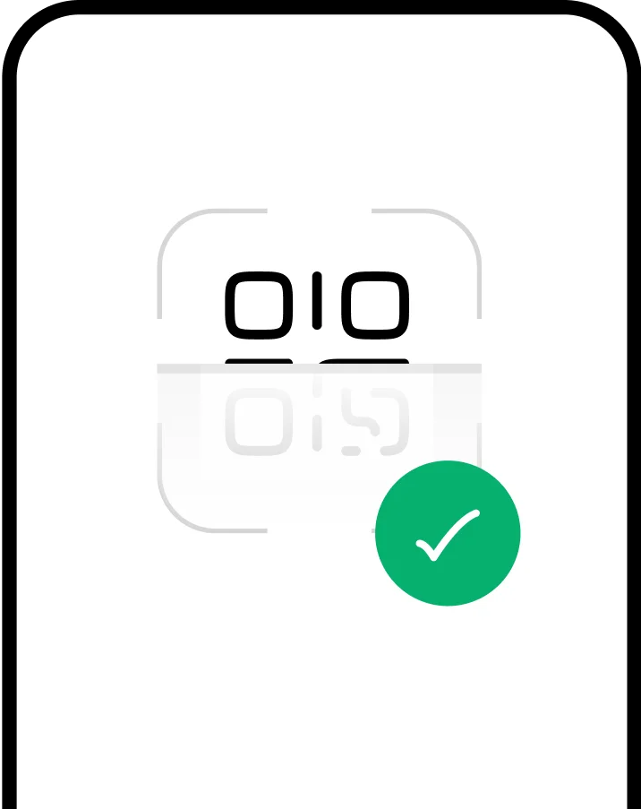 eSIM QR code shown with a verification checkmark for instant activation