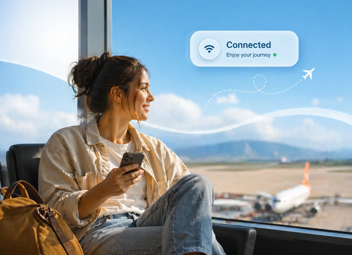 Happy traveler using HelloRoam