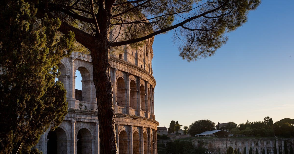 Das Kolosseum in Rom am Tag mit Bäumen, Highlight italienischer Sehenswürdigkeiten