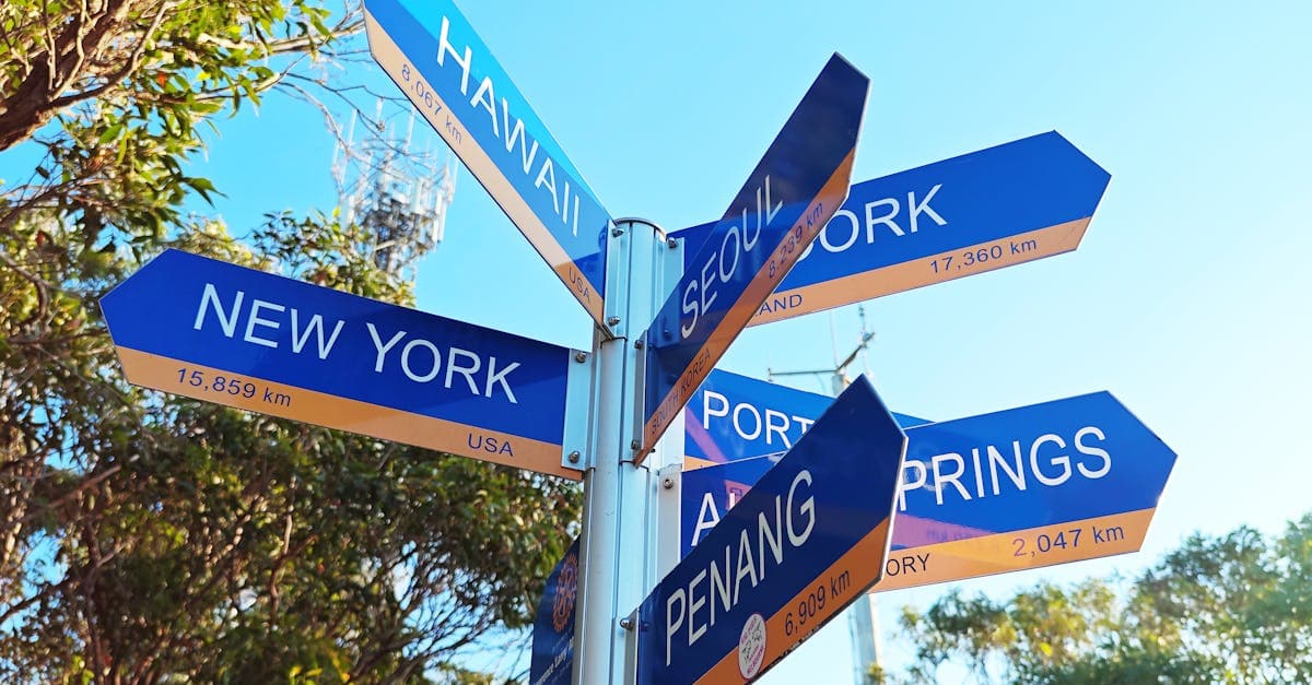 New South Wales signpost pointing to global cities like New York and Seoul, showing where international roaming applies