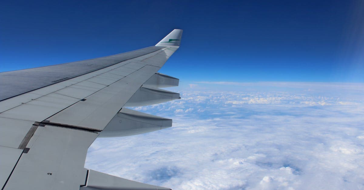Ala de avión en vuelo sobre un mar de nubes, representando rutas que no siempre figuran en Google Flights