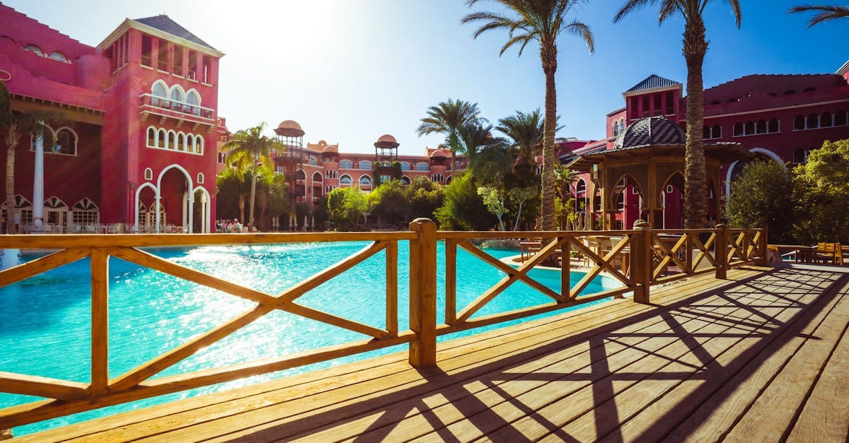 Poolside resort with palm trees in Turkey, one of the cheapest holiday destinations outside the EU