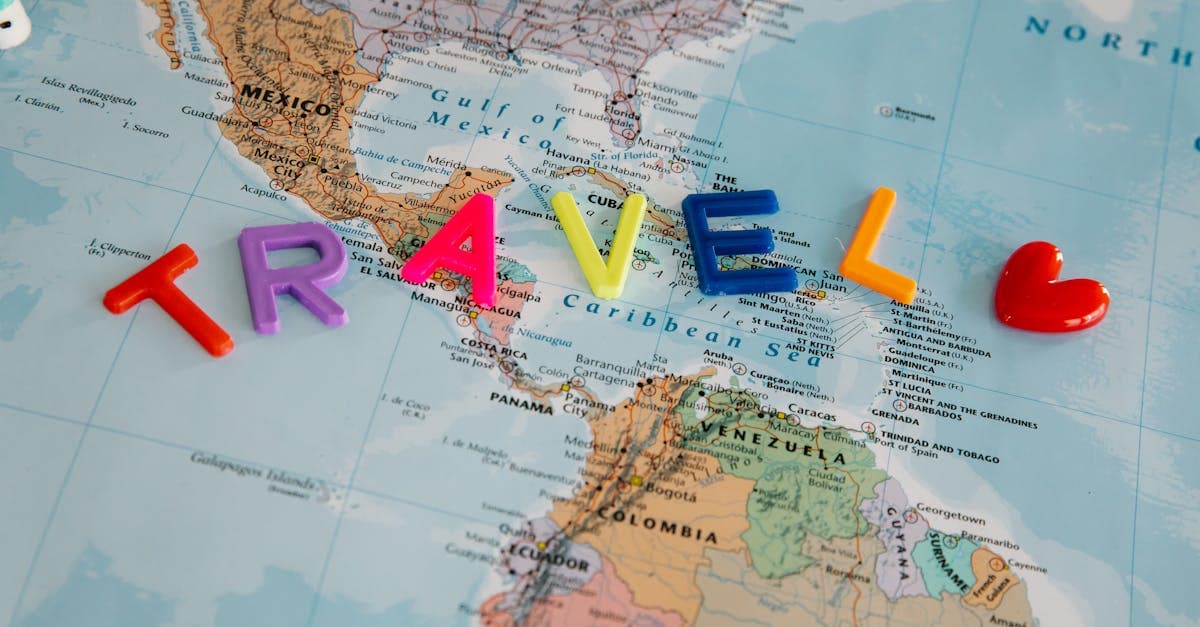 Colorful TRAVEL map showcasing Central America and Caribbean cheap vacation destination options