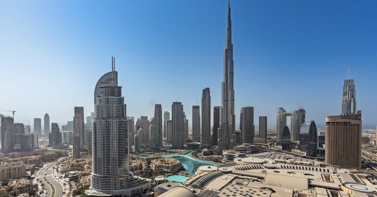 Aerial view of Dubai's modern skyline with the Burj Khalifa towering above, a must-see landmark