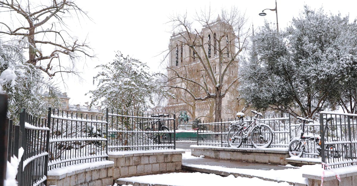 Catedral de Notre-Dame coberta de neve durante o inverno rigoroso de Paris, o mês mais frio do ano