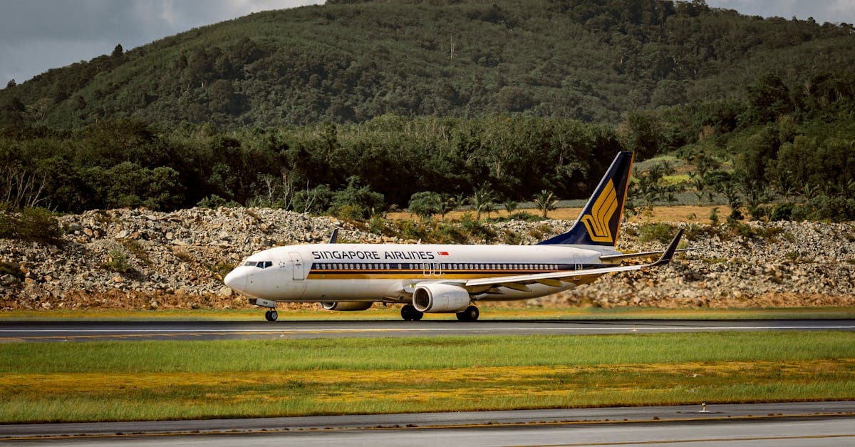 Airliner taxiing along runway against lush green hills representing travel eSIM data options abroad