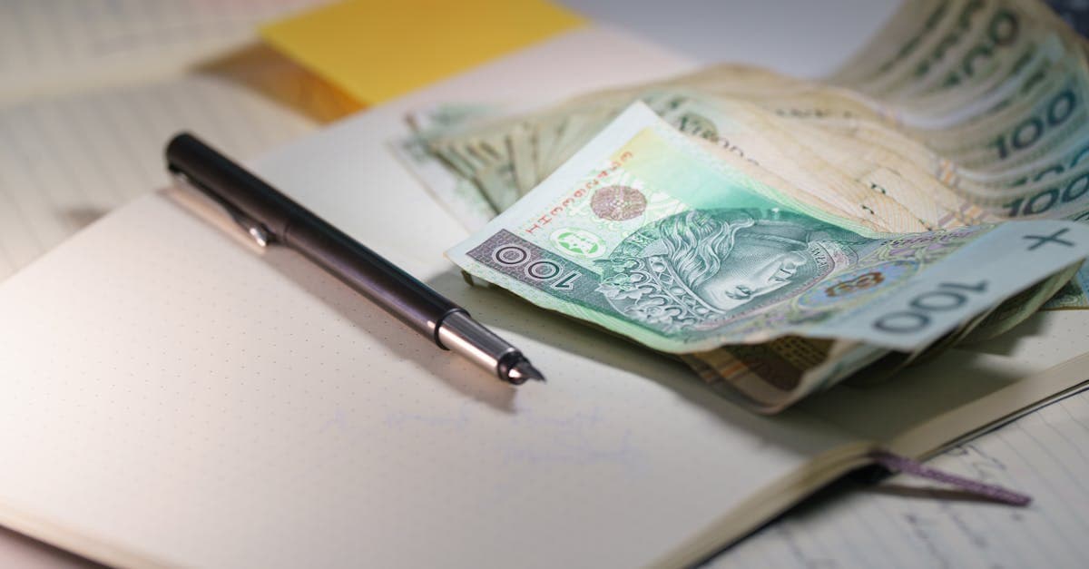 Banknoty złotówkowe na otwartym notatniku z długopisem – planowanie budżetu na program work and travel