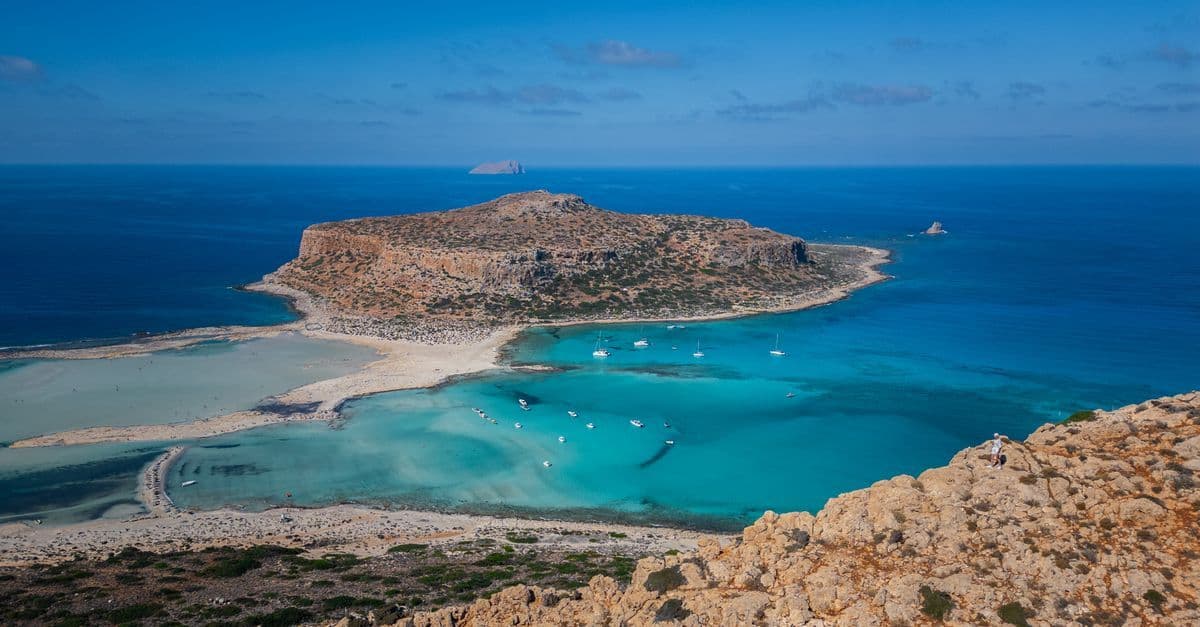 Adembenemend uitzicht op Balos Beach met turquoise water, perfect om het griekenland weer te ervaren.