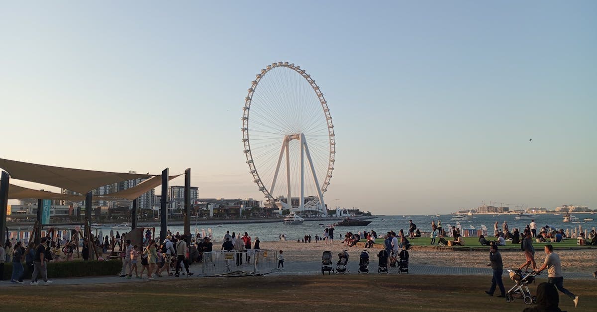 Families enjoying the Dubai Eye Ferris Wheel beachside, a top family-friendly thing to do in Dubai