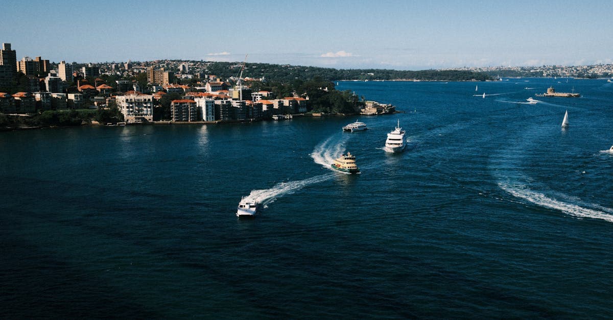 Sydney Harbour boats and city skyline, perfect backdrop for planning your cruise to New Zealand from Sydney.