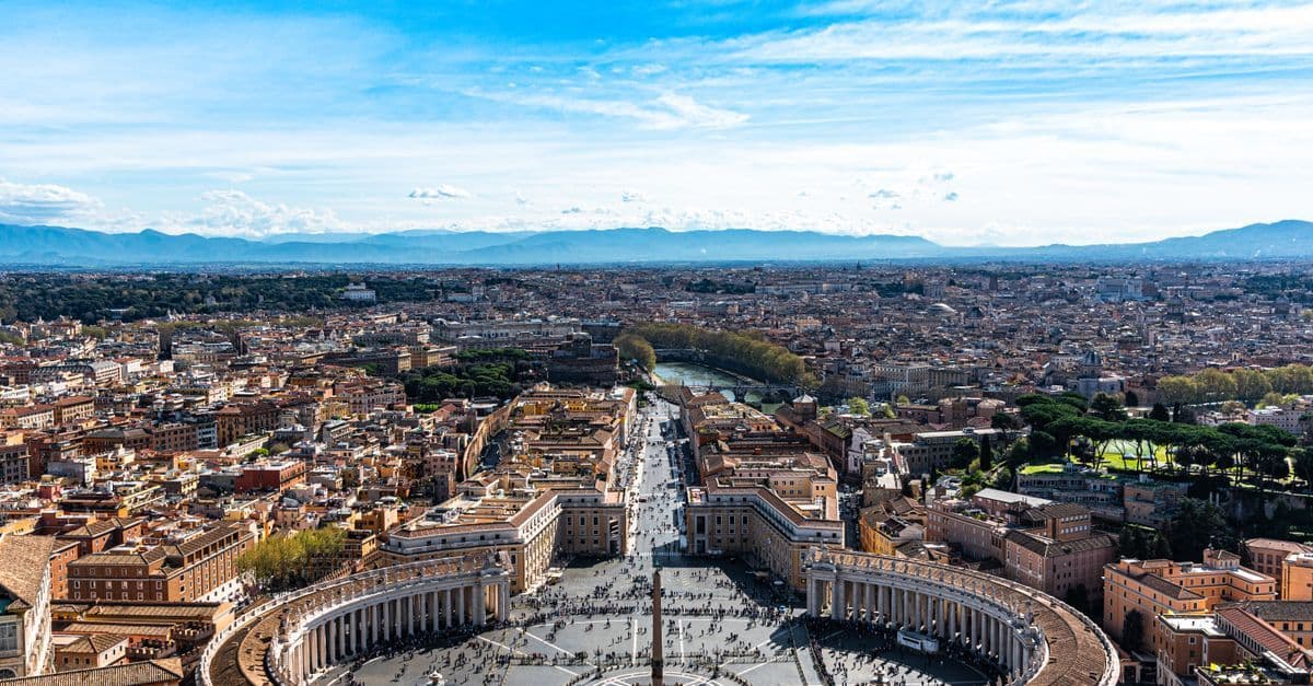 Aerial view of St. Peter's Square in Vatican City, one of the best free things to do in Rome