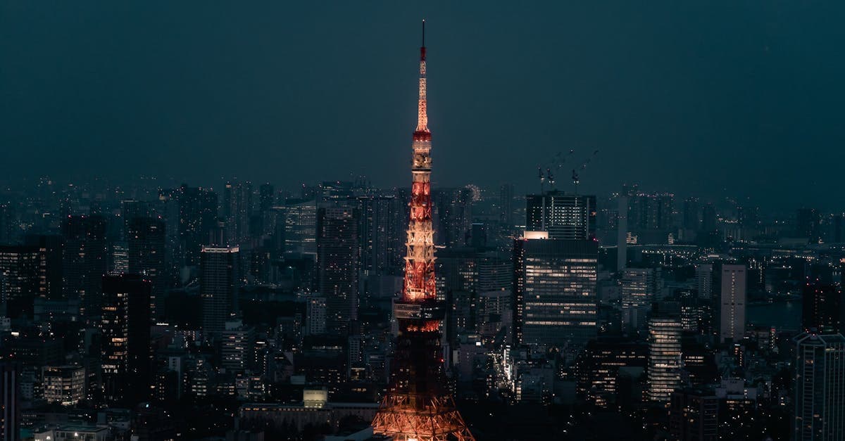 La Torre di Tokyo illuminata di notte circondata dallo sterminato skyline della città più grande del mondo
