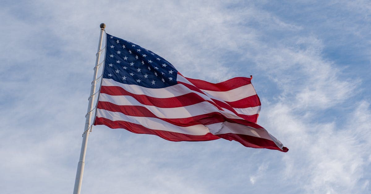 Amerikanische Flagge vor blauem Himmel als Symbol der US-Außenpolitik im USA Iran Krieg
