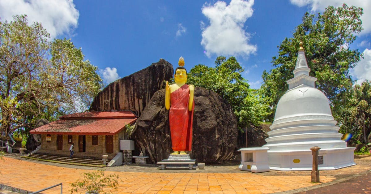 Giant Buddha statue at a Buddhist temple in Unawatuna, Southern Sri Lanka, an affordable vacation destination