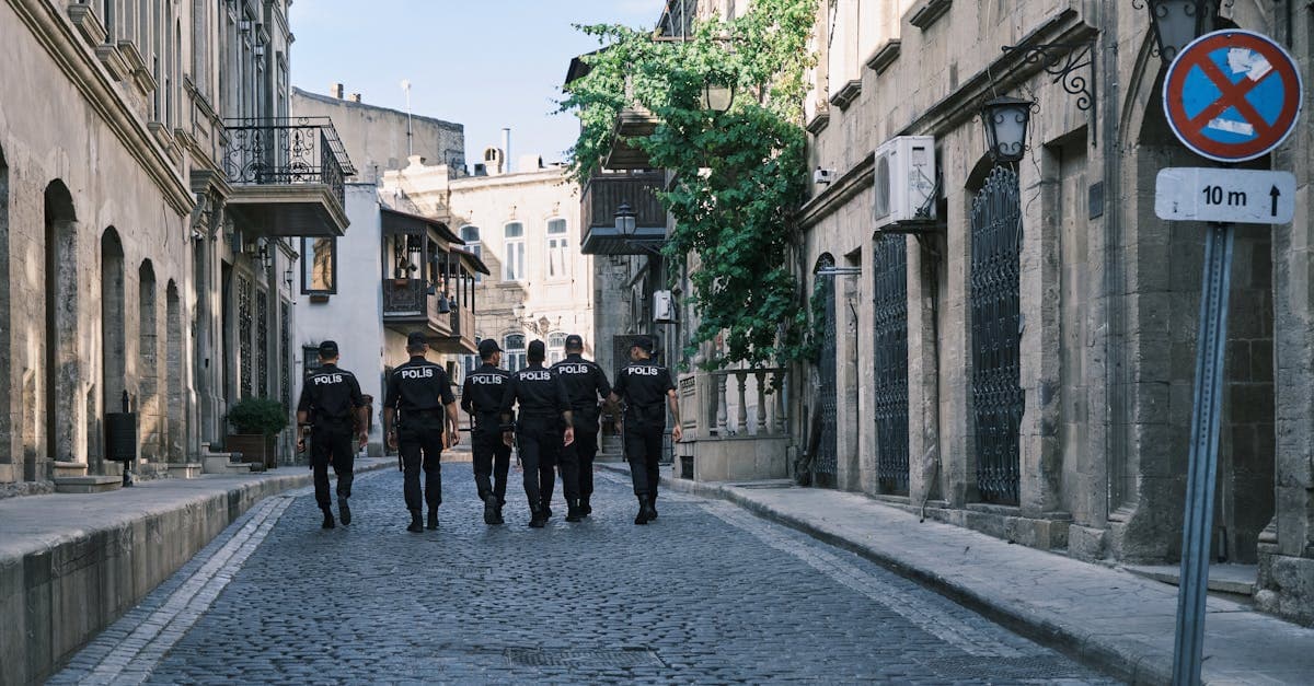 Police officers on a historic city street, highlighting safety and law enforcement for travellers visiting Turkey