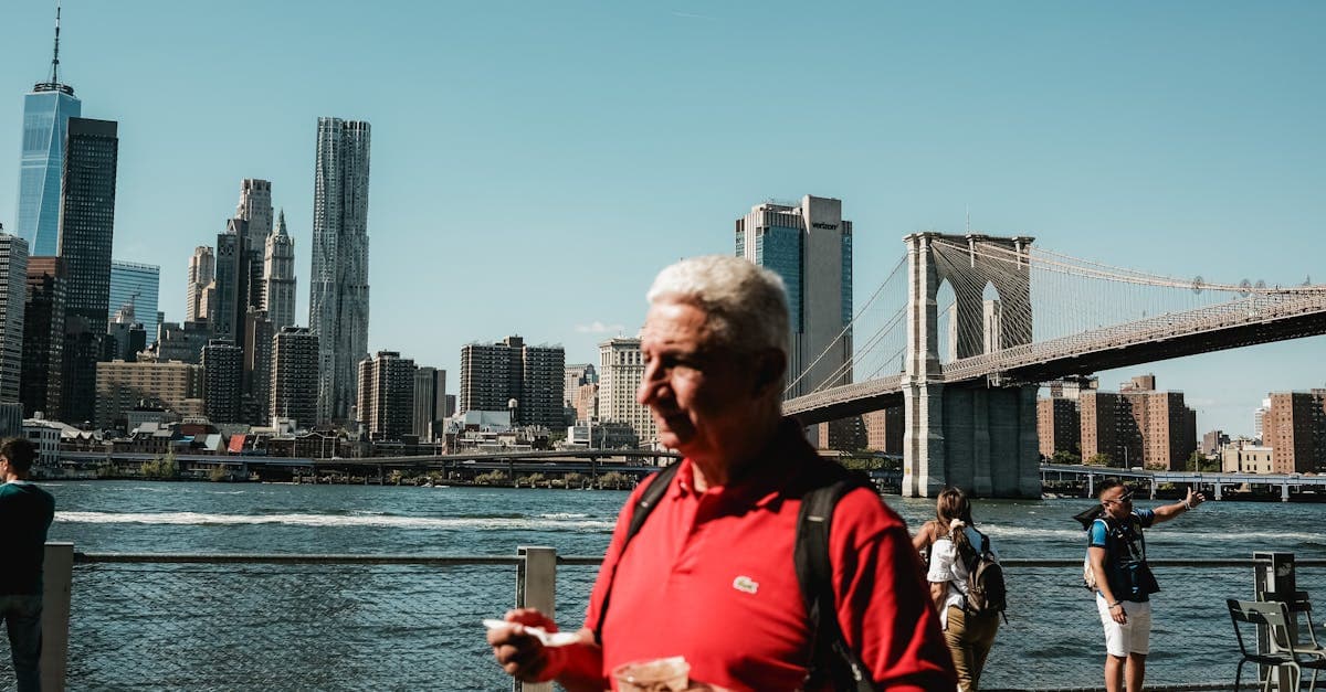 Touristes profitant de la vue sur le Brooklyn Bridge, budget pour visiter New York
