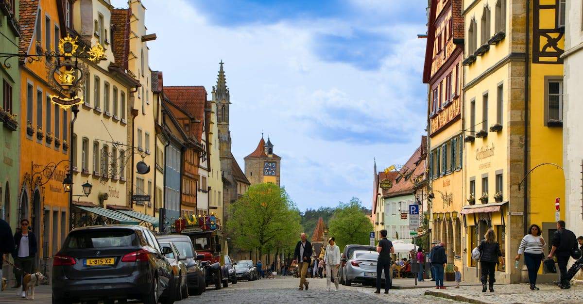 Historic cobblestone street in Rothenburg ob der Tauber, Germany, a top destination for Christmas markets in December