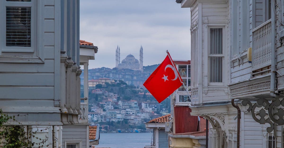 Türk bayrağı ve cami silueti ile İstanbul manzarası, vize nasıl alınır ve maliyetleri hakkında bilgi sunar