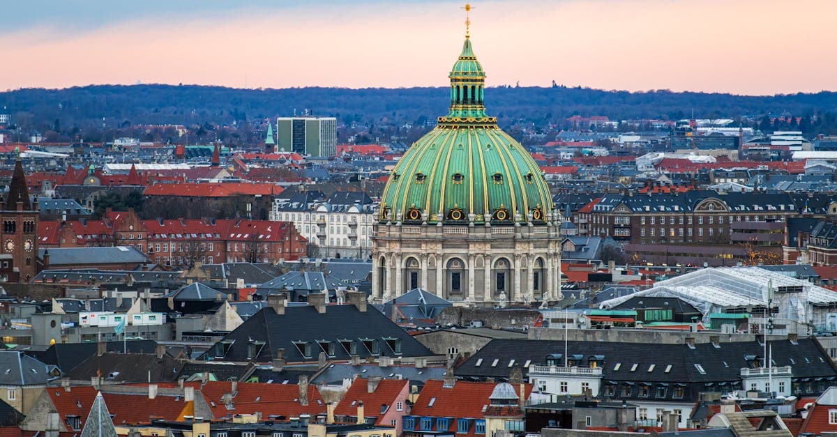 Luftfoto af Frederiks Kirke i København med grøn kuppel som udgangspunkt for eid 2026-rejser