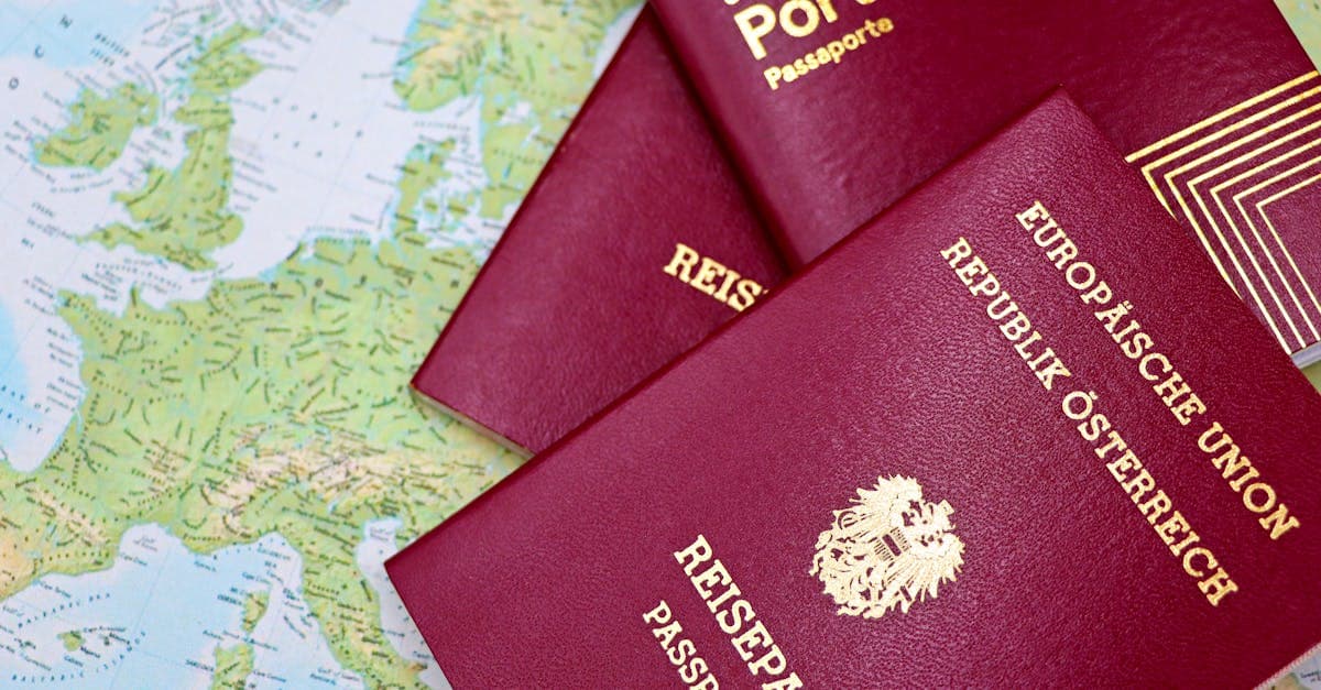 European passports on world map, essential travel checklist documents required for international trips.