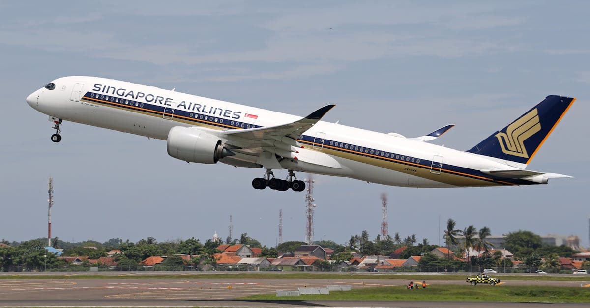 Singapore Airlines Airbus A350 taking off on a direct Sydney to Singapore flight lasting approximately eight hours.