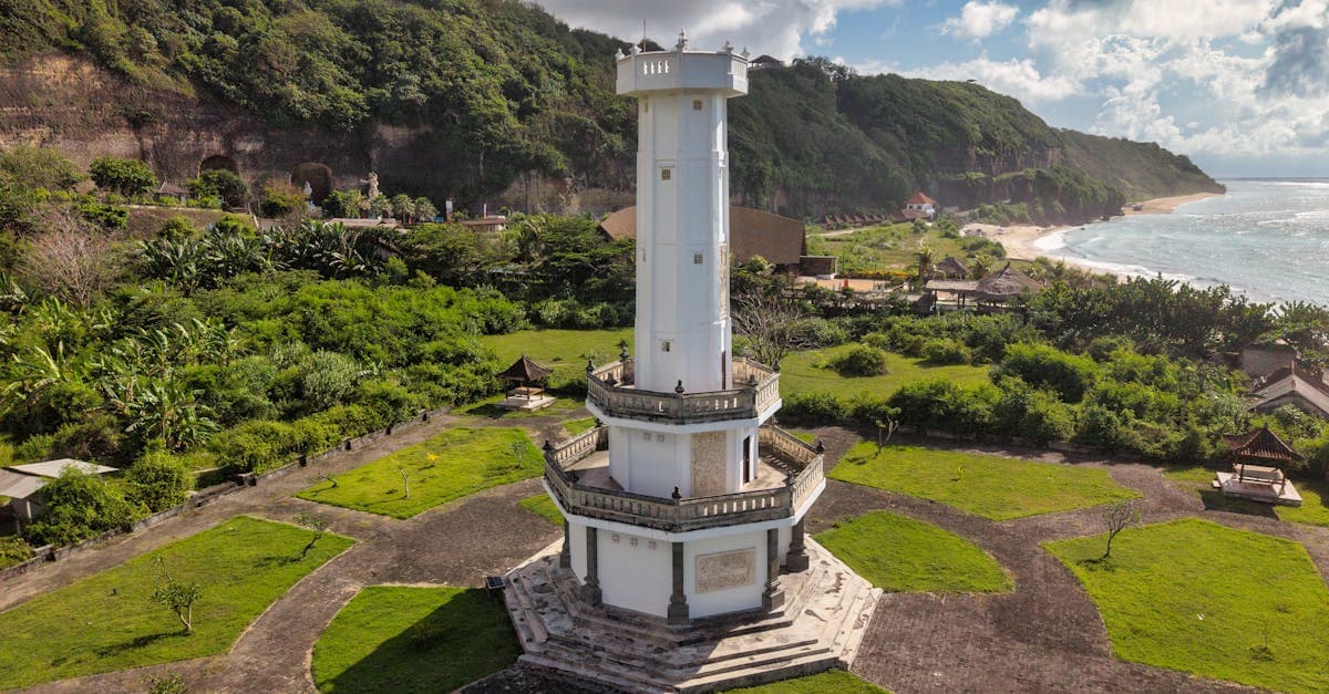 Serangan Lighthouse surrounded by ocean and greenery, a Bali landmark with budget-friendly visit options by season