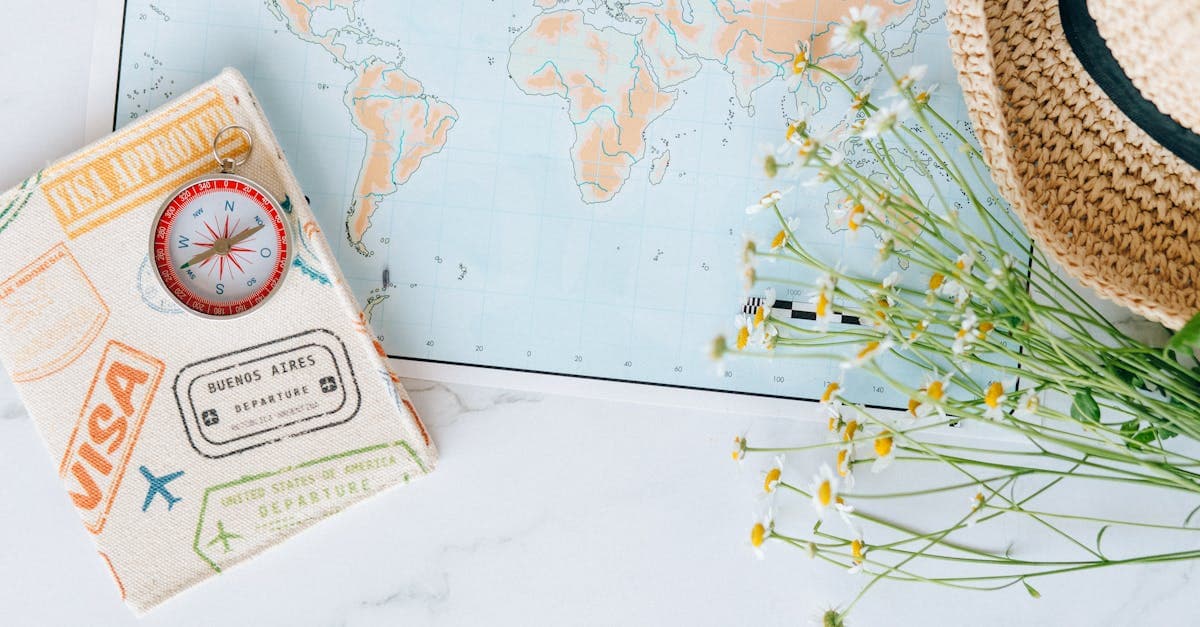 Mapa mundial, pasaporte y brújula como checklist final antes de tu cita visa americana