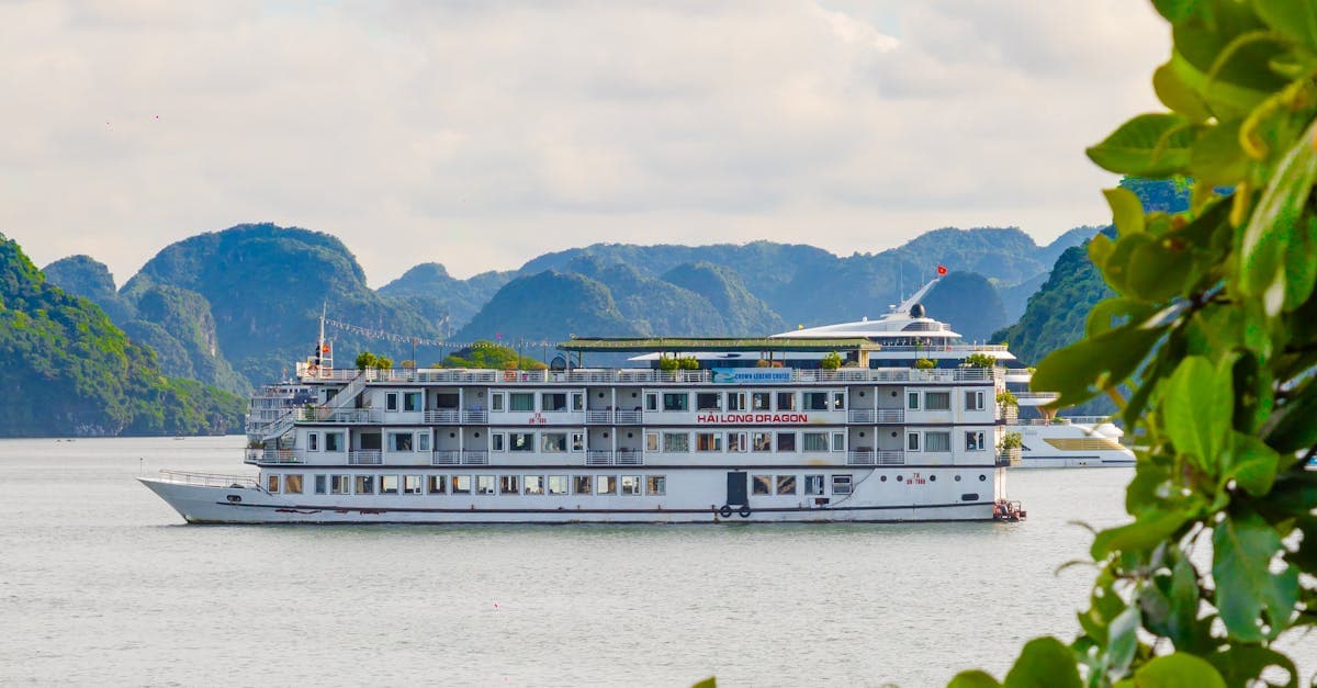 Du thuyền halong bay cruise sang trọng lướt qua vịnh xanh bao quanh bởi đồi núi xanh mướt
