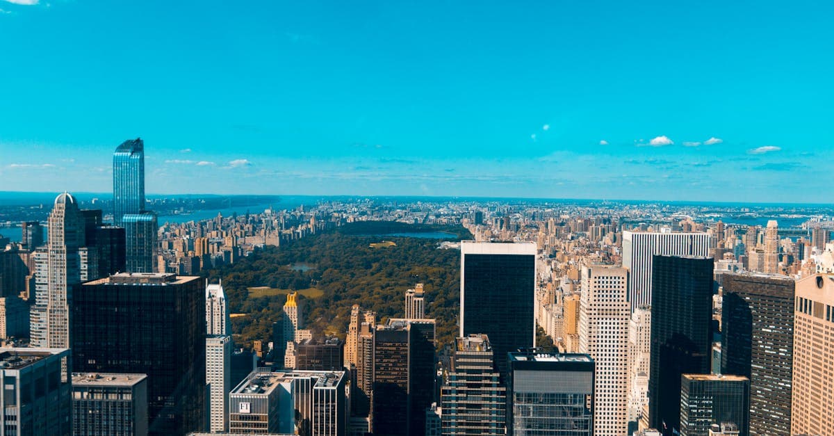 A stunning aerial view of the New York City skyline featuring Central Park and iconic skyscrapers.