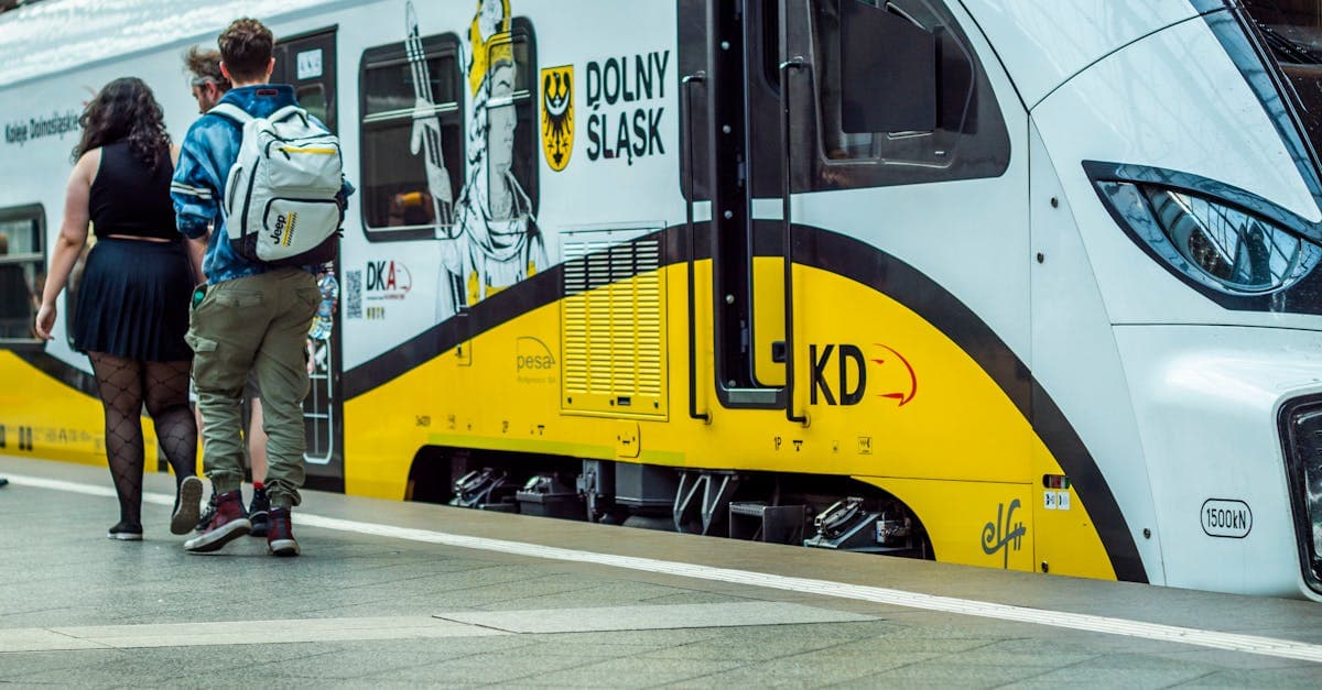 Pasażerowie wsiadający do pociągu Dolny Śląsk – podróż koleją to element programu work and travel
