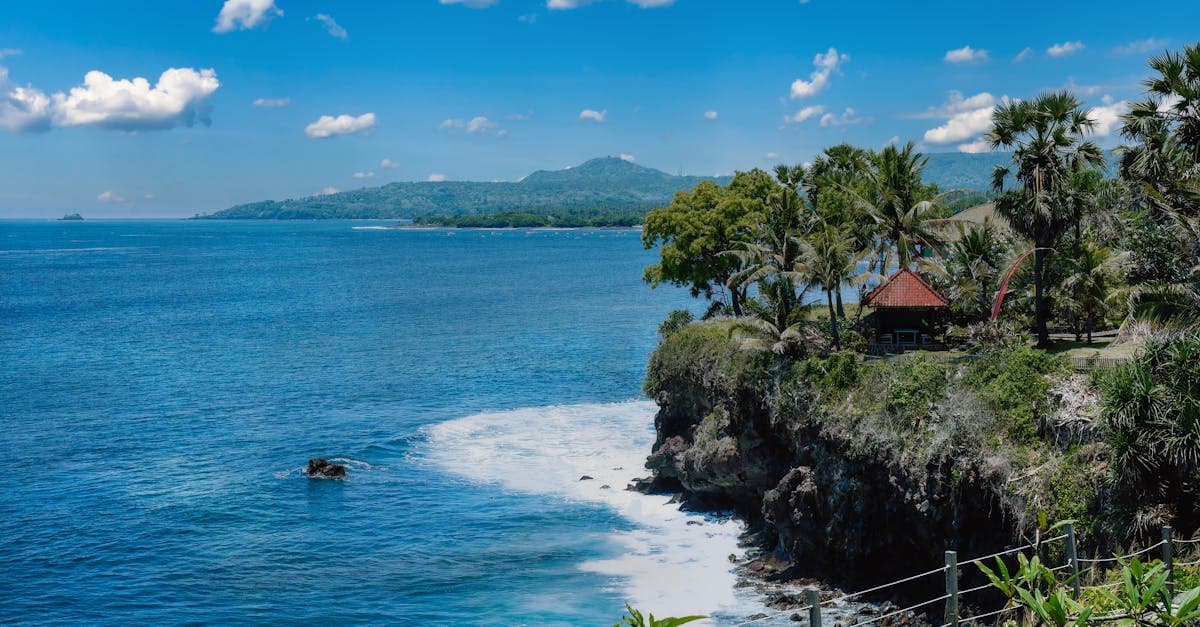 Villa en bord de falaise et palmiers à Bali, conseils pour partir à Bali depuis la France.