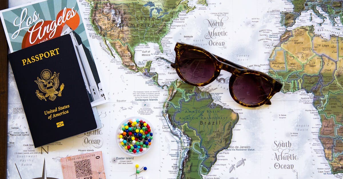 Travel essentials flat lay with world map and passport highlighting the best eSIM for international travel choices