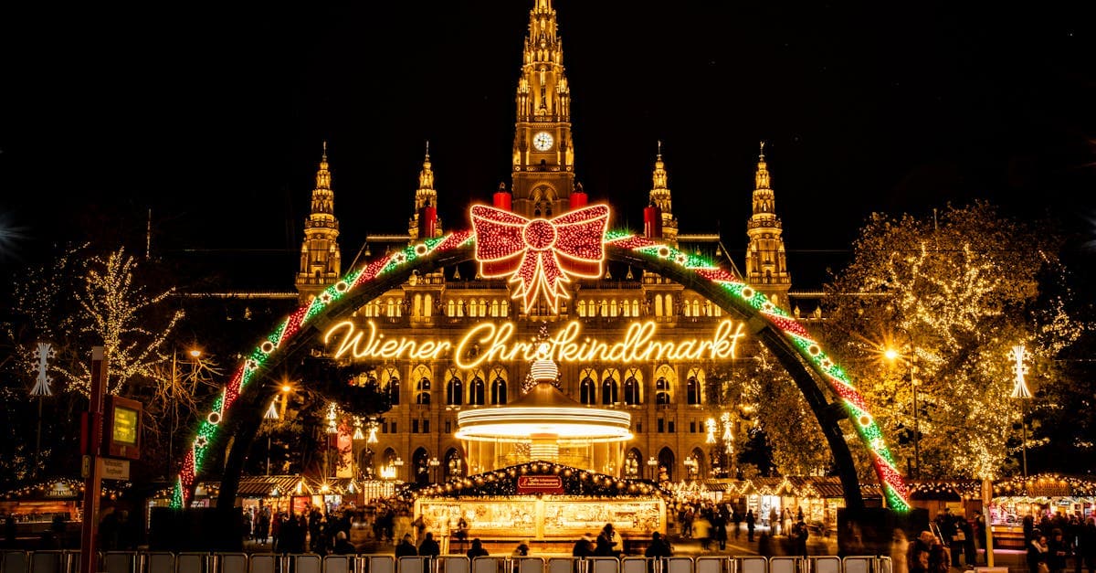 Vienna's Rathausplatz glowing with holiday lights at the Wiener Christkindlmarkt, one of the best Europe cities to visit in December