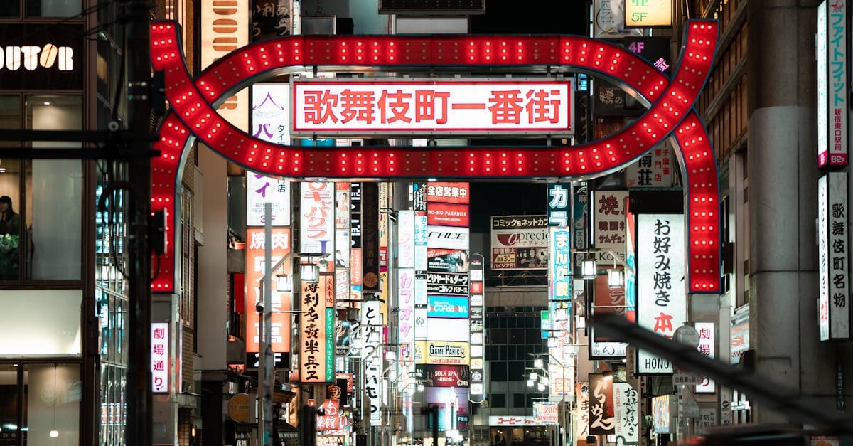 Vibrant Kabukicho entertainment district in Shinjuku lit up at night, explored with an esim japan data plan.
