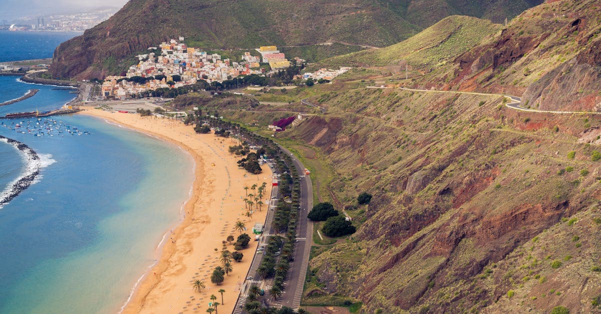 Teresitas Beach and Tenerife's coastal town from above, illustrating the best time to visit Tenerife on a budget