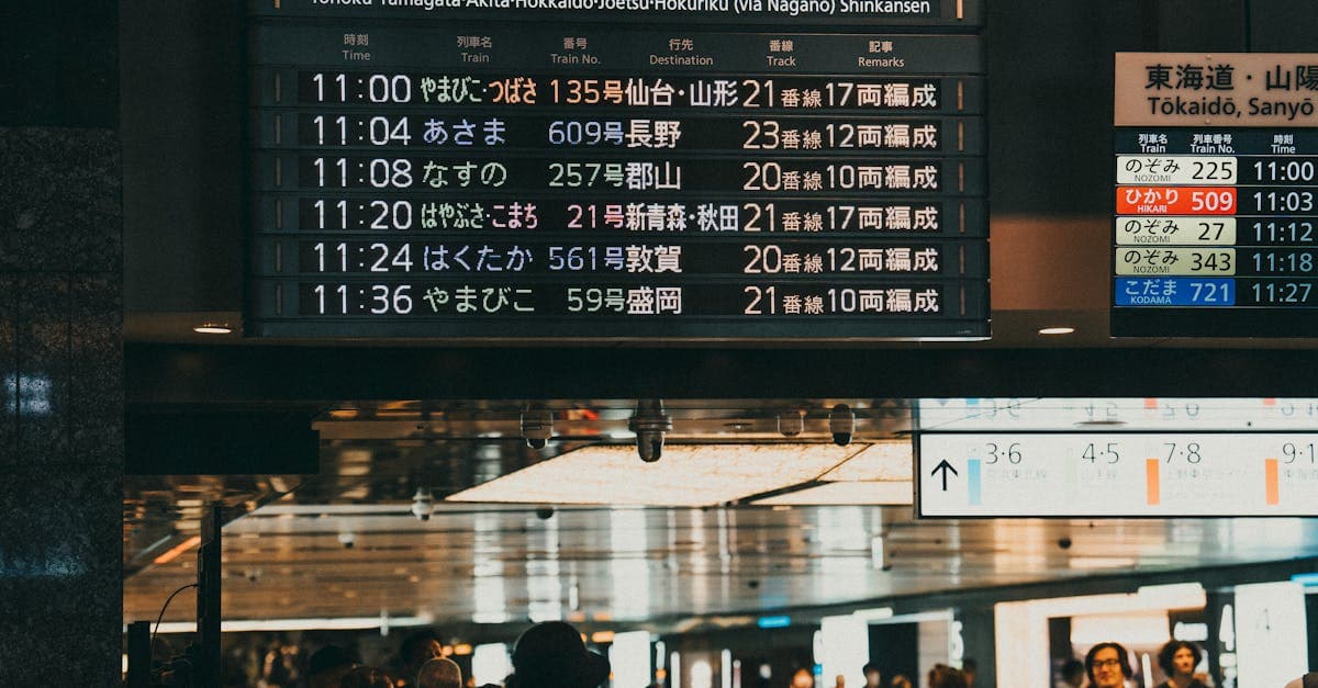 japanese to english翻訳アプリが活躍する日本の駅、出発スケジュールを表示するデジタル案内板