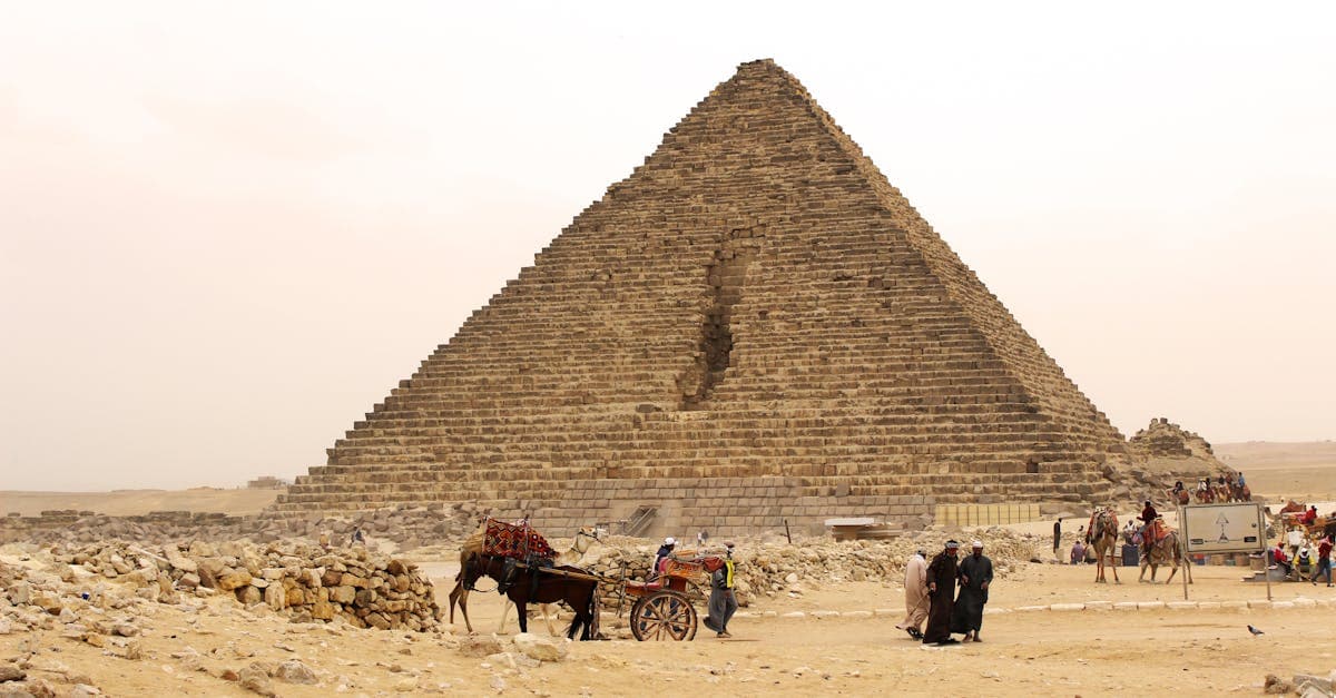 Tourists and camels at the Pyramid of Menkaure in Giza, showing is Egypt safe to visit right now